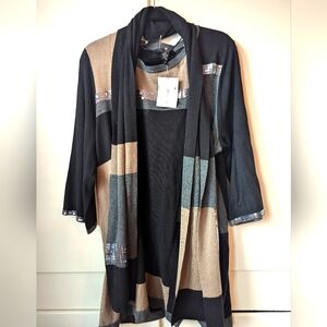 NWT Style & Co Sweater Dress Size 2XL Black Tan Gray Silver Sequins + Scarf
